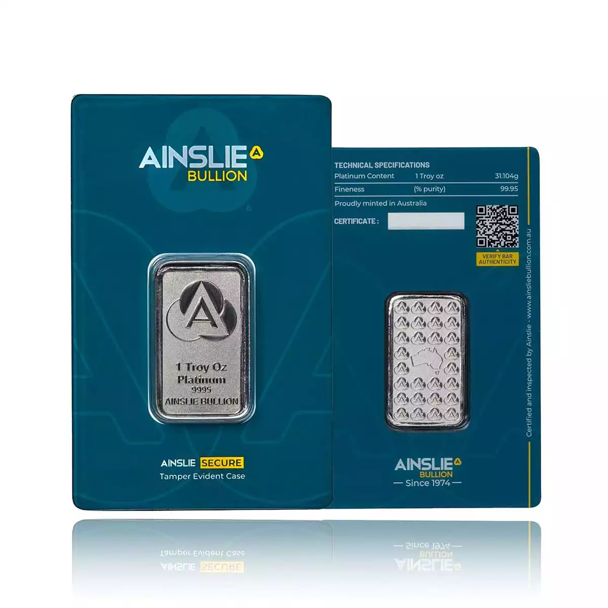 1oz Ainslie Minted Platinum bar Ainslie Bullion