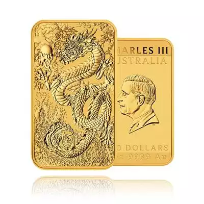 1oz 9999 Gold Dragon Rectangular Coin 2024 Perth Mint