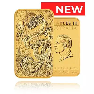 1oz 9999 Gold Dragon Rectangular Coin 2024 Perth Mint