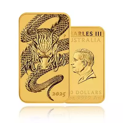 1oz 9999 Gold Dragon Rectangular Coin 2025 Perth Mint