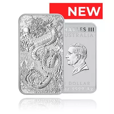 1oz 9999 Silver Dragon Rectangular Coin 2024 Perth Mint