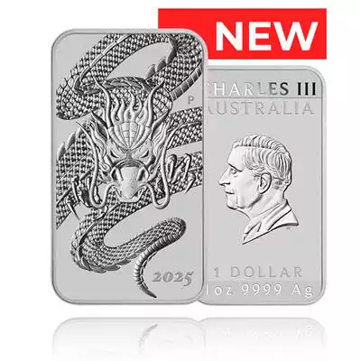 1oz 9999 Silver Dragon Rectangular Coin 2025 Perth Mint